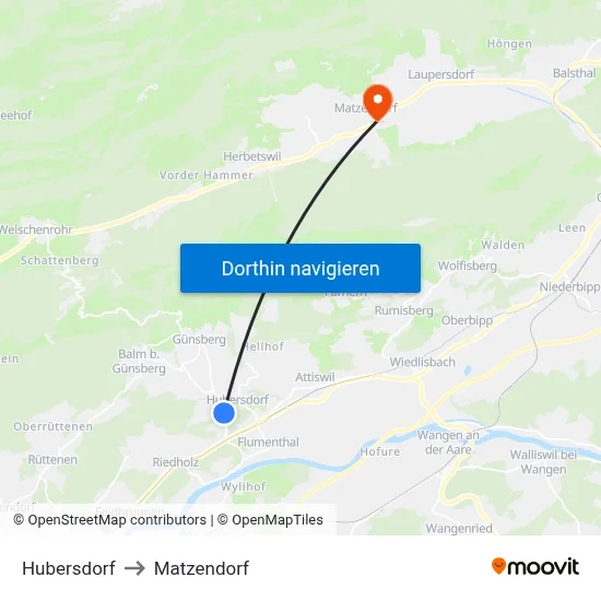 Hubersdorf to Matzendorf map
