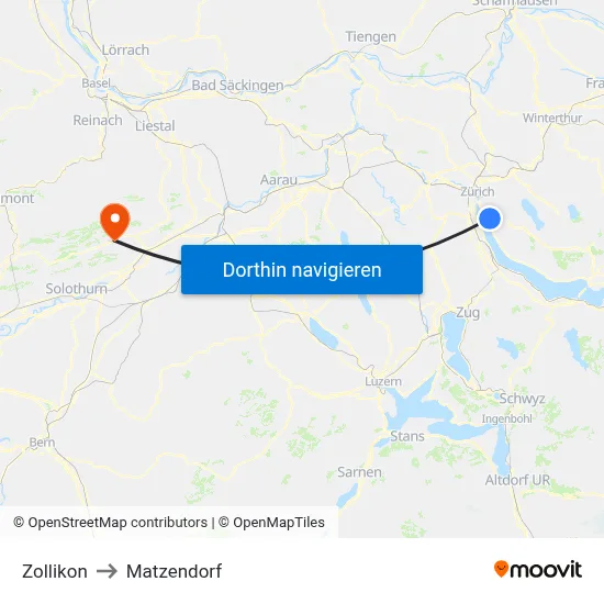 Zollikon to Matzendorf map