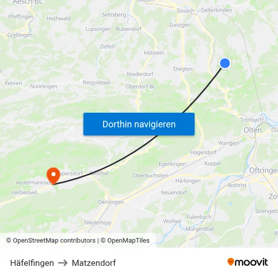 Häfelfingen to Matzendorf map