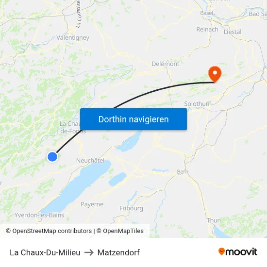 La Chaux-Du-Milieu to Matzendorf map