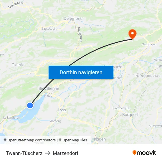 Twann-Tüscherz to Matzendorf map