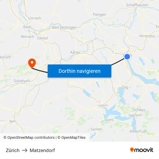 Zürich to Matzendorf map