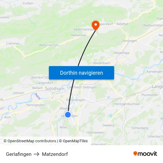 Gerlafingen to Matzendorf map