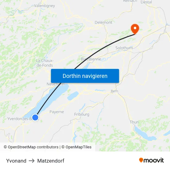 Yvonand to Matzendorf map