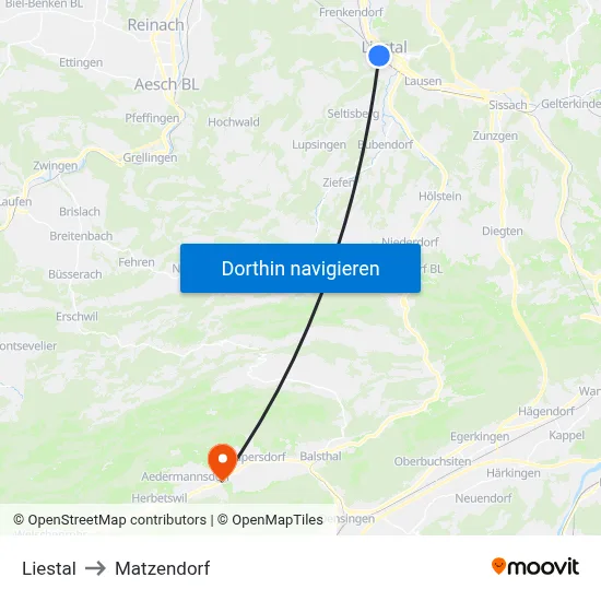 Liestal to Matzendorf map