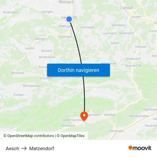 Aesch to Matzendorf map