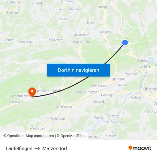 Läufelfingen to Matzendorf map