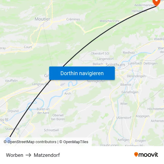 Worben to Matzendorf map