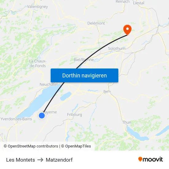 Les Montets to Matzendorf map