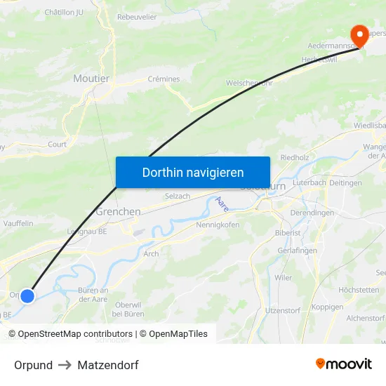 Orpund to Matzendorf map