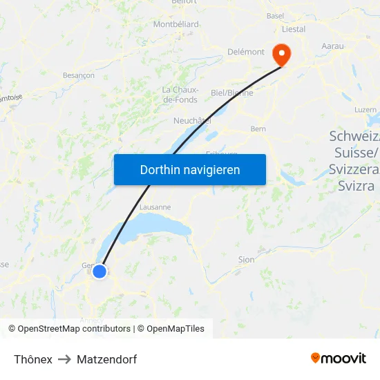 Thônex to Matzendorf map