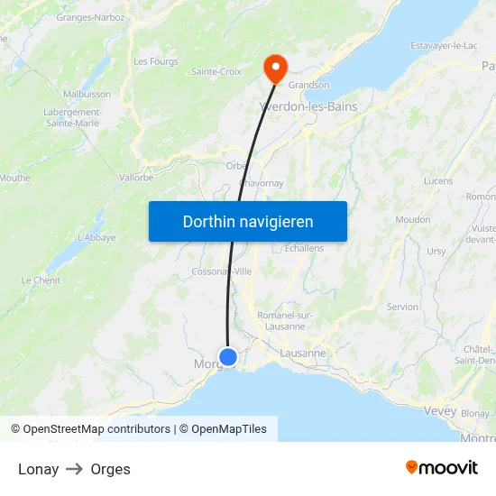 Lonay to Orges map