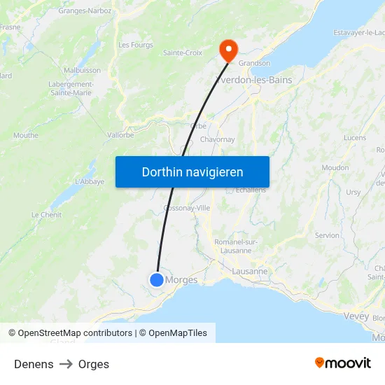 Denens to Orges map
