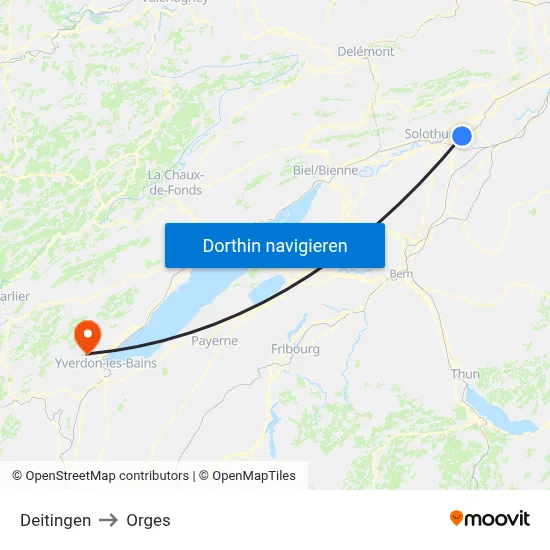 Deitingen to Orges map