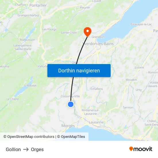 Gollion to Orges map