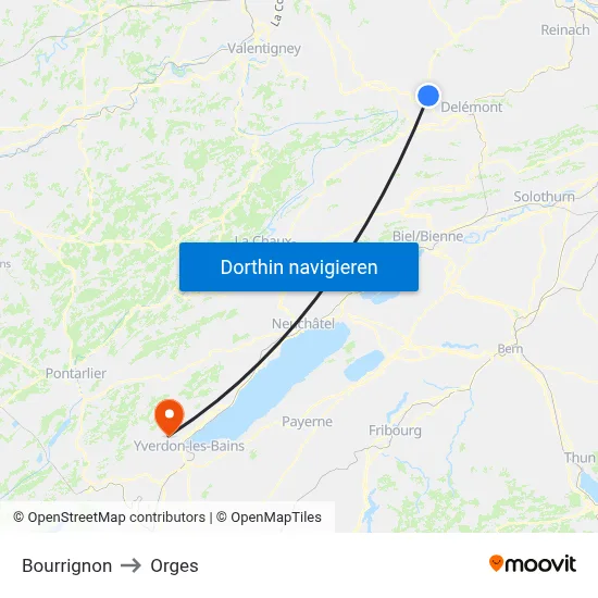 Bourrignon to Orges map