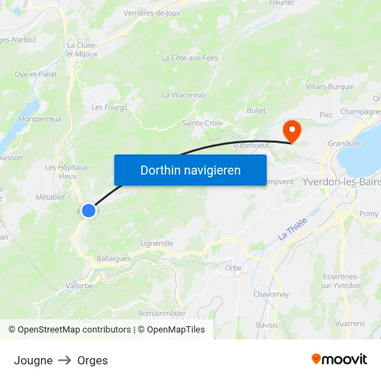 Jougne to Orges map