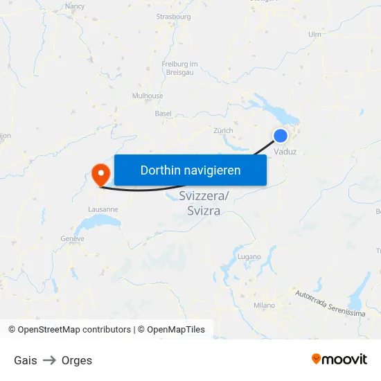 Gais to Orges map
