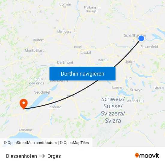 Diessenhofen to Orges map