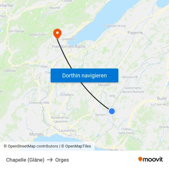 Chapelle (Glâne) to Orges map