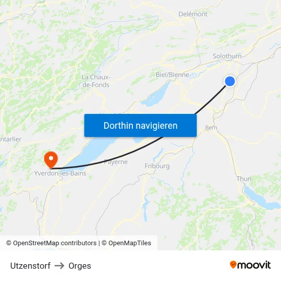 Utzenstorf to Orges map