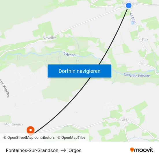 Fontaines-Sur-Grandson to Orges map