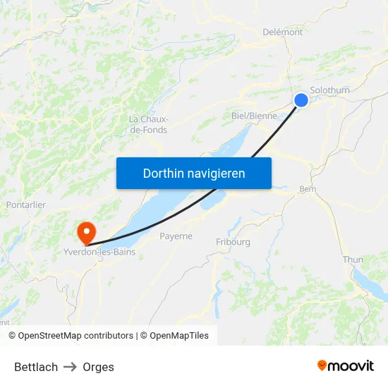 Bettlach to Orges map