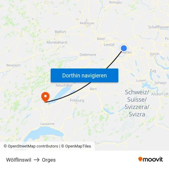 Wölflinswil to Orges map