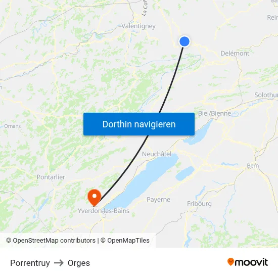 Porrentruy to Orges map