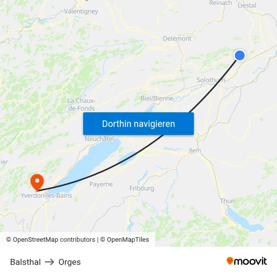 Balsthal to Orges map