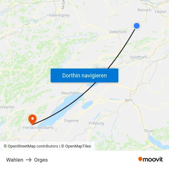 Wahlen to Orges map