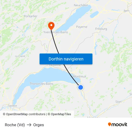 Roche (Vd) to Orges map