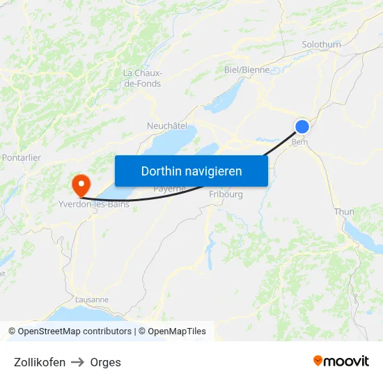 Zollikofen to Orges map