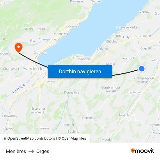 Ménières to Orges map