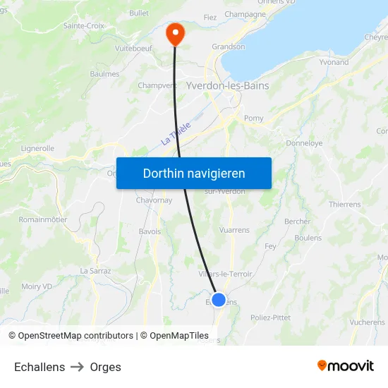 Echallens to Orges map