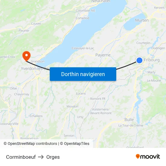 Corminboeuf to Orges map