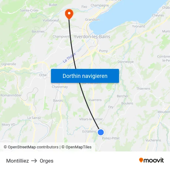 Montilliez to Orges map