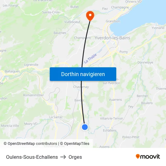 Oulens-Sous-Echallens to Orges map
