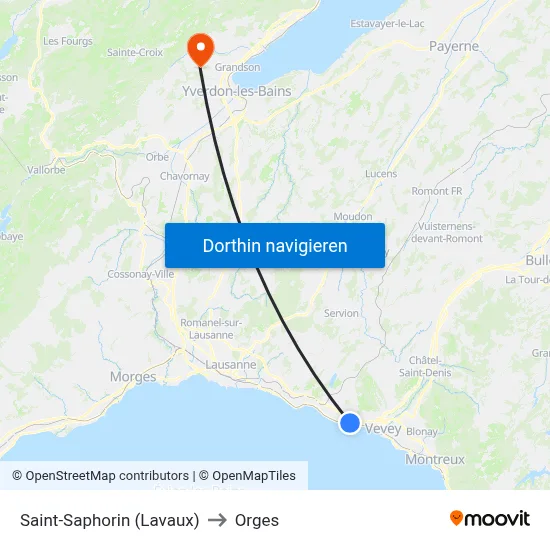 Saint-Saphorin (Lavaux) to Orges map