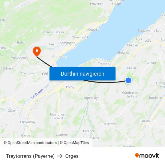 Treytorrens (Payerne) to Orges map