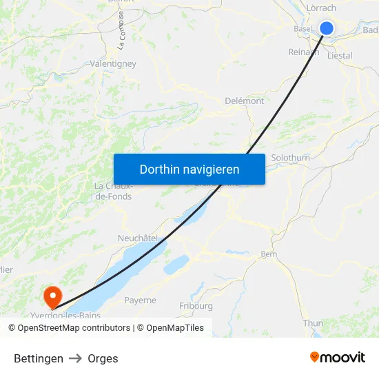 Bettingen to Orges map