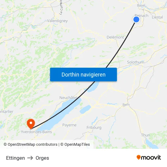 Ettingen to Orges map