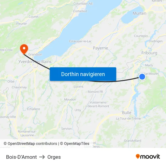 Bois-D’Amont to Orges map