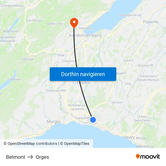 Belmont to Orges map