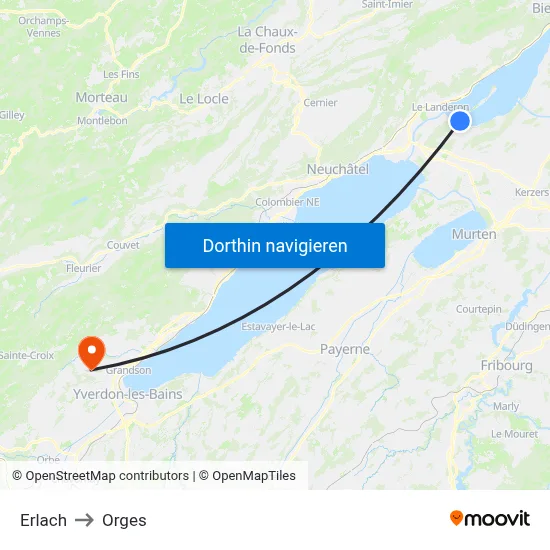 Erlach to Orges map