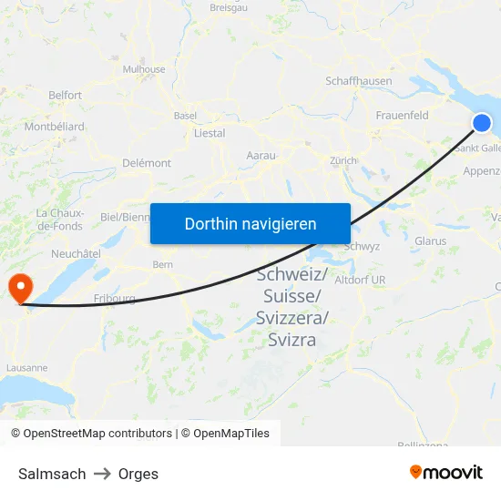 Salmsach to Orges map