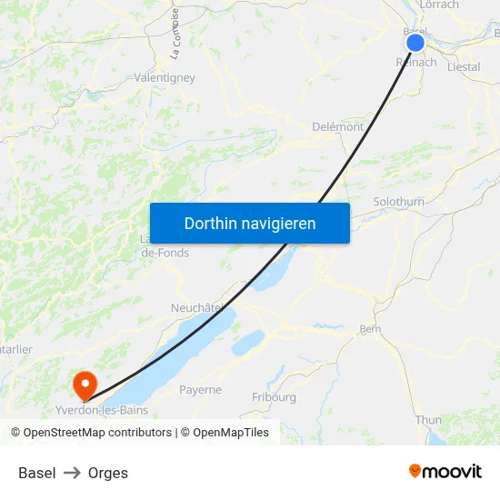 Basel to Orges map