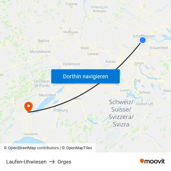 Laufen-Uhwiesen to Orges map