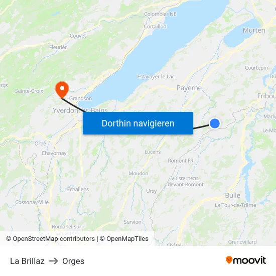 La Brillaz to Orges map