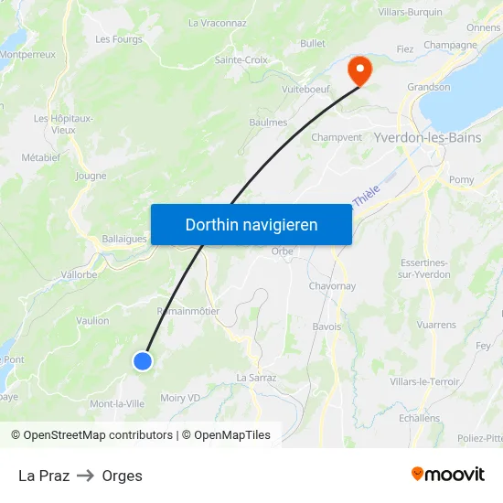 La Praz to Orges map